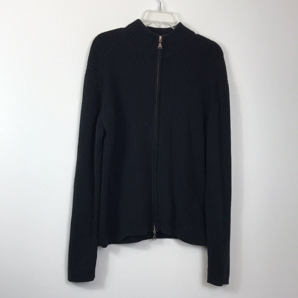 Calvin Klein Men's Black Ribbed Knit Zip Front Sweater L - Picture 6 of 13